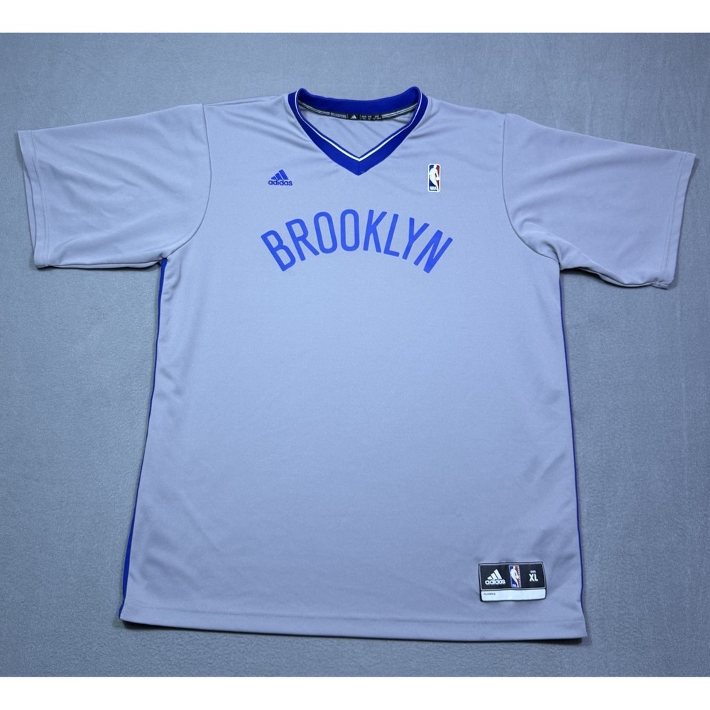 Adidas Brooklyn Nets NBA Shooting Shirt Mens XL Gray Blue Player Issue Active